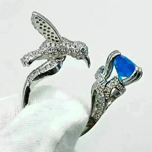 Fashion Blue Zircon Rhinestone Hummingbird Ring - Picture 3 of 10